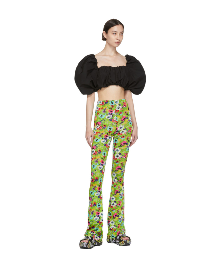 Msgm Floral Pattern Palazzo Trousers In Green
