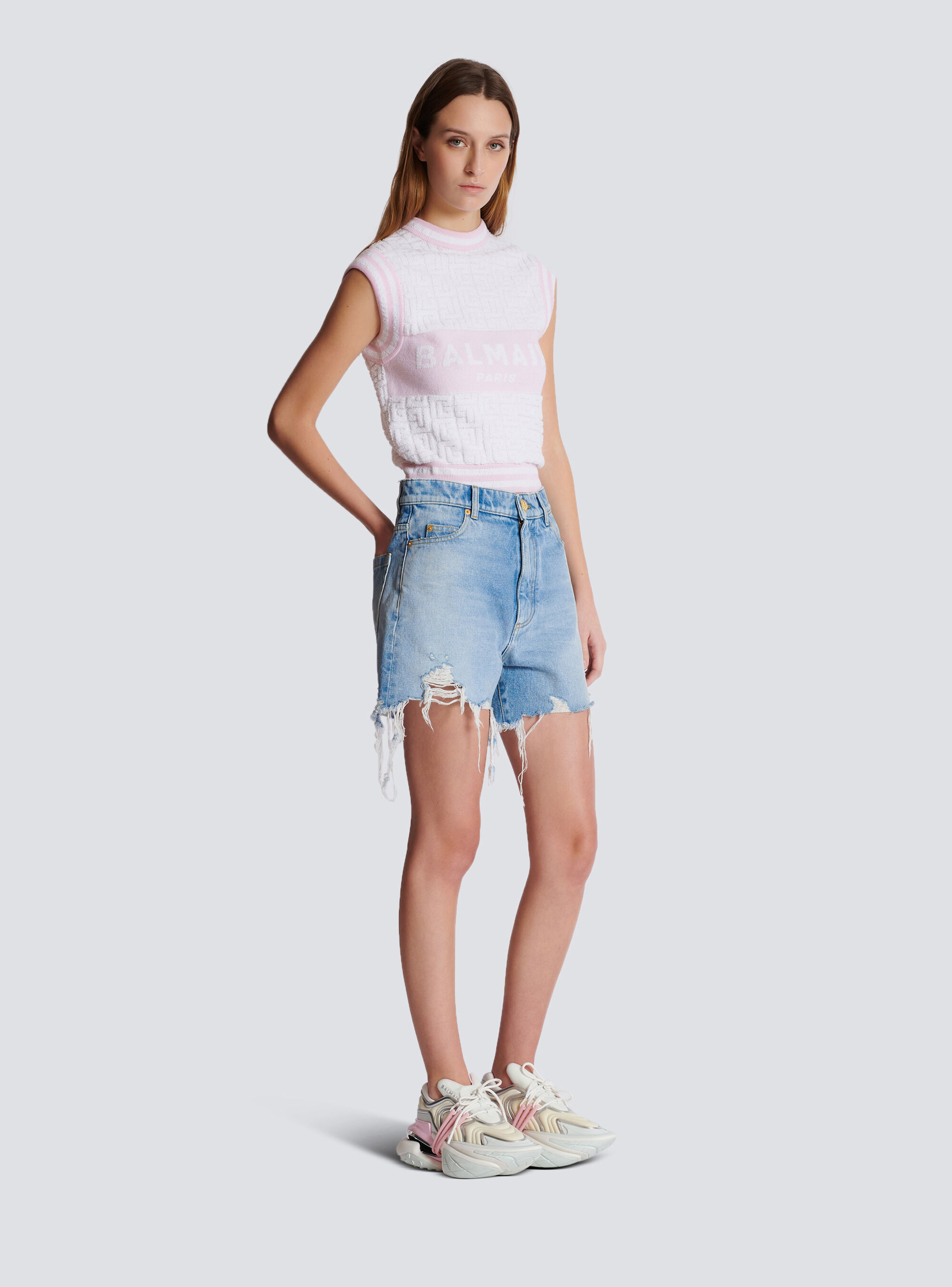 BALMAIN LIGHT BLUE DENIM SHORTS