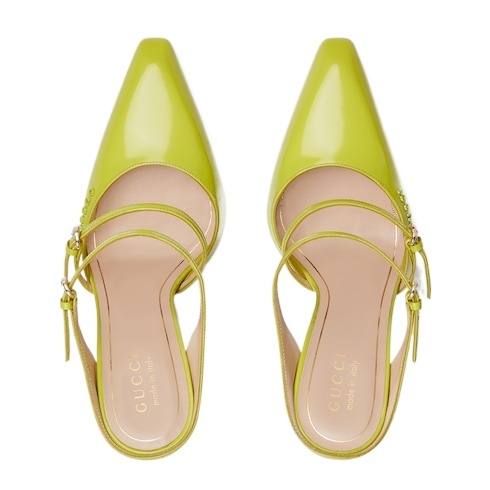 Gucci Leather Wedge Mules In Acid Green