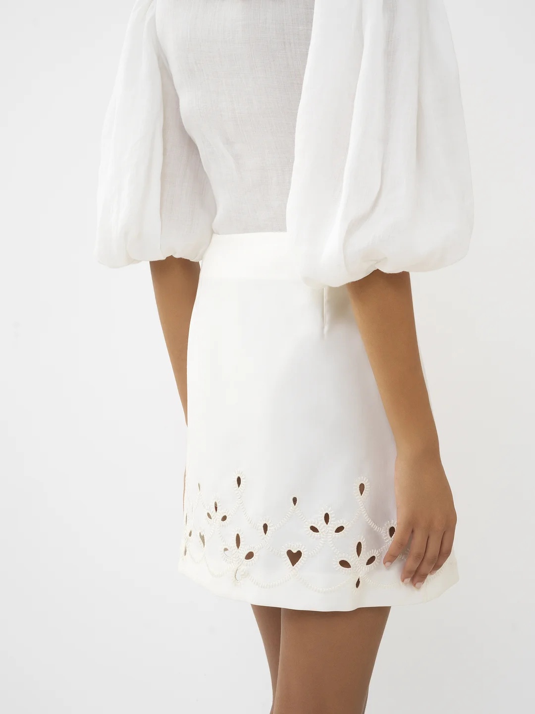 Chloé Embroidered A Wool Miniskirt In White