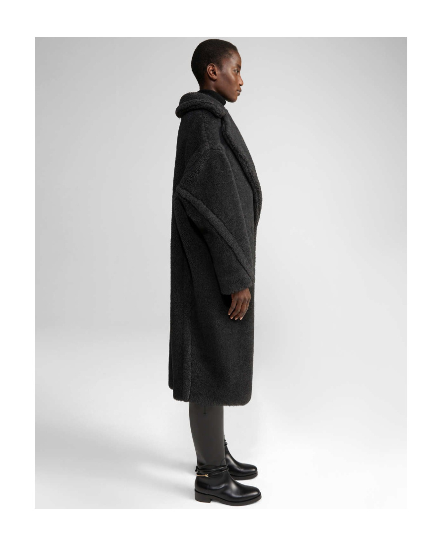 Max Mara Hooded Coat With Belt In Black Wool In Black