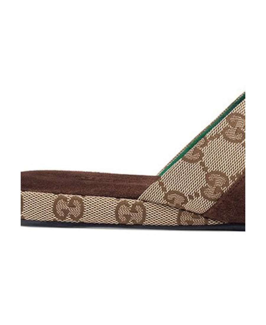 Gucci Monogram Pattern Horsebit Mules In Nude