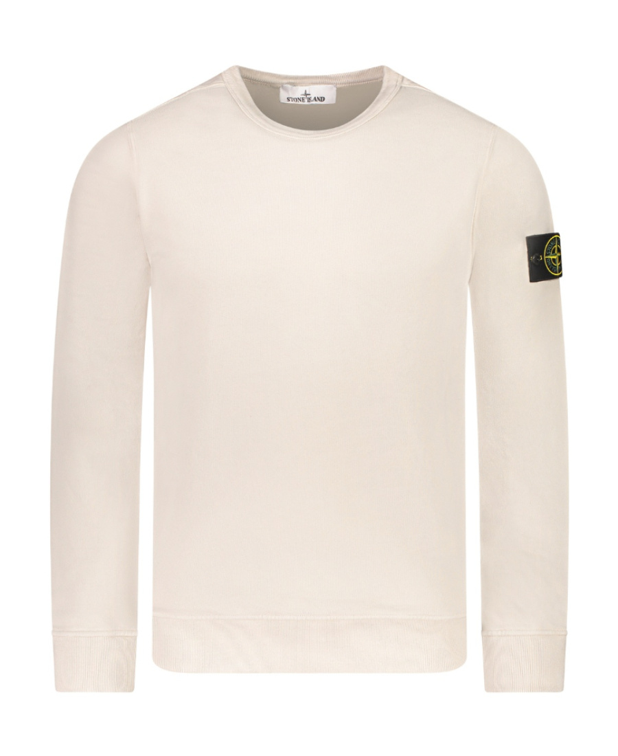 Stone Island Compass Patch Rib Virgin Wool Crewneck Sweater In White