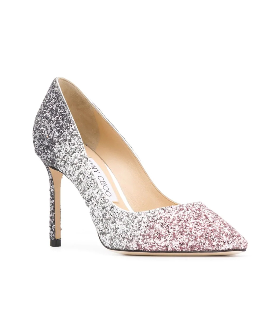 Jimmy Choo Romy 85mm Glitter-embellished Pumps In Gray