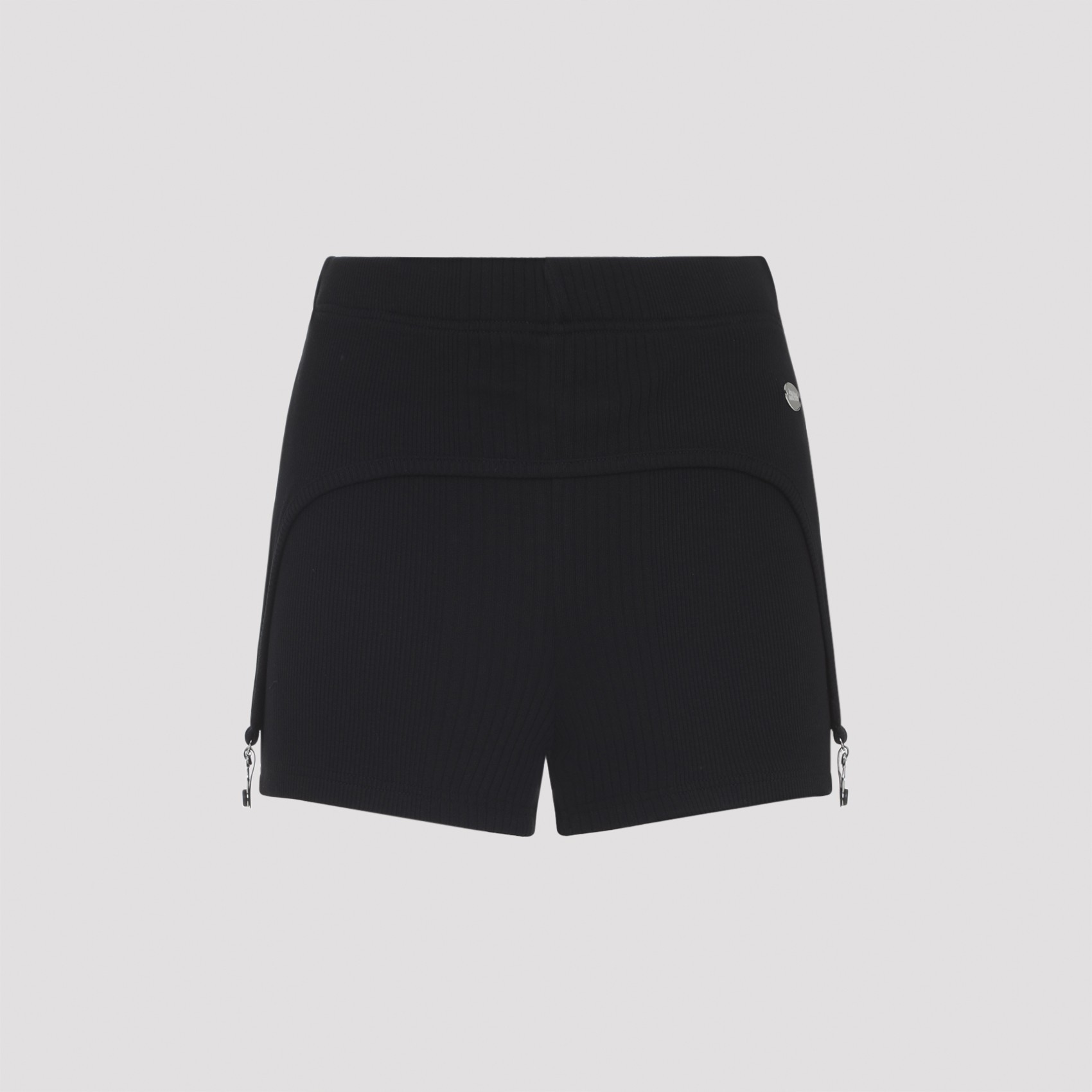 Jean Paul Gaultier Cotton Ribbed Mini Short With Lingerie Garter Clothing In Black