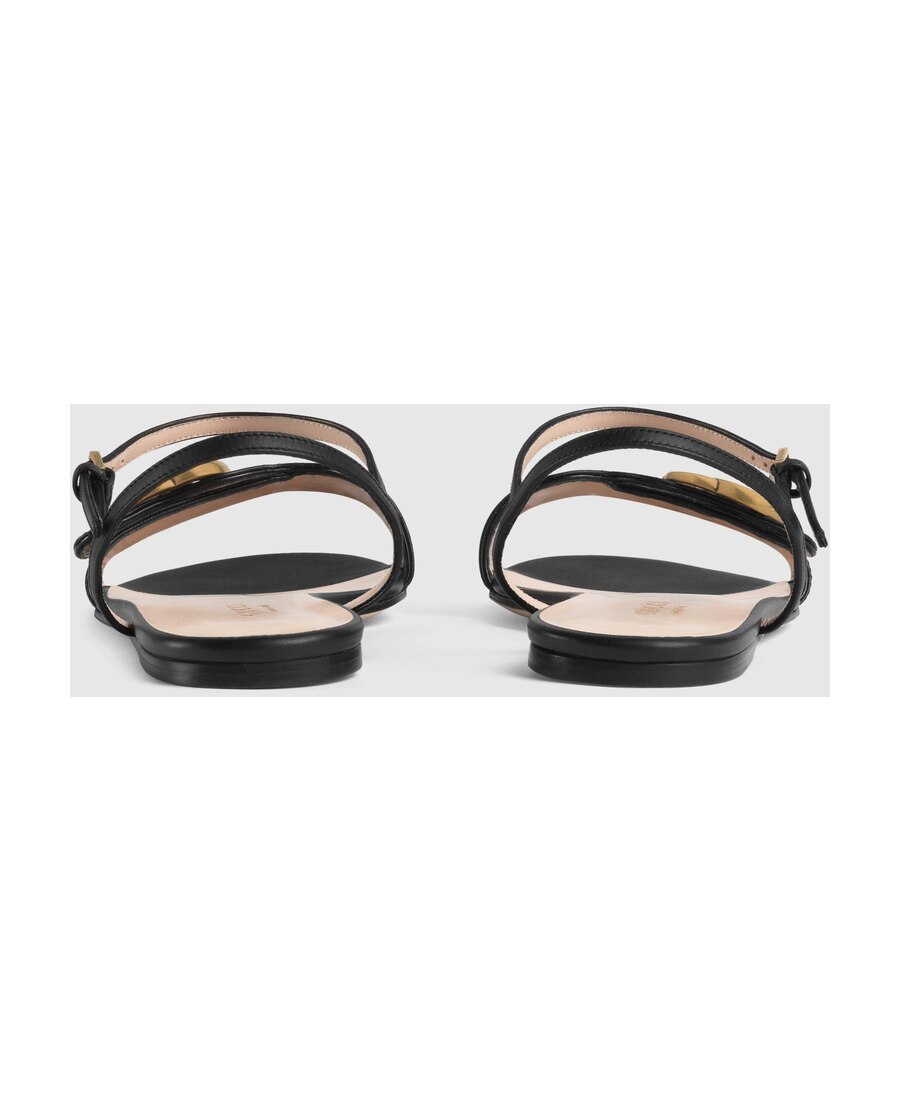 Gucci Double G Leather Sandals In Black