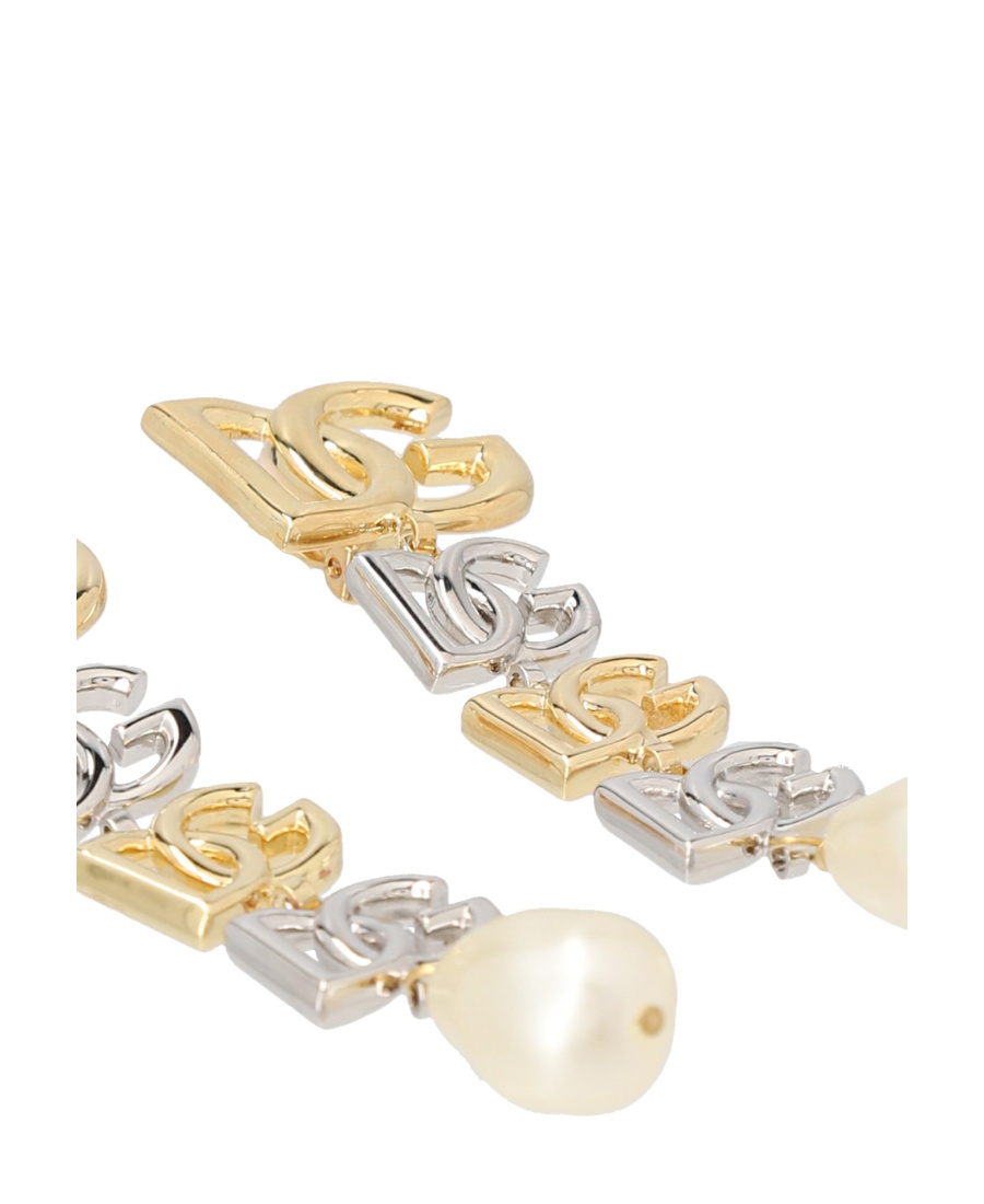 Dolce & Gabbana Drop Earrings With Two-tone Dg Multi-logo In Yellow