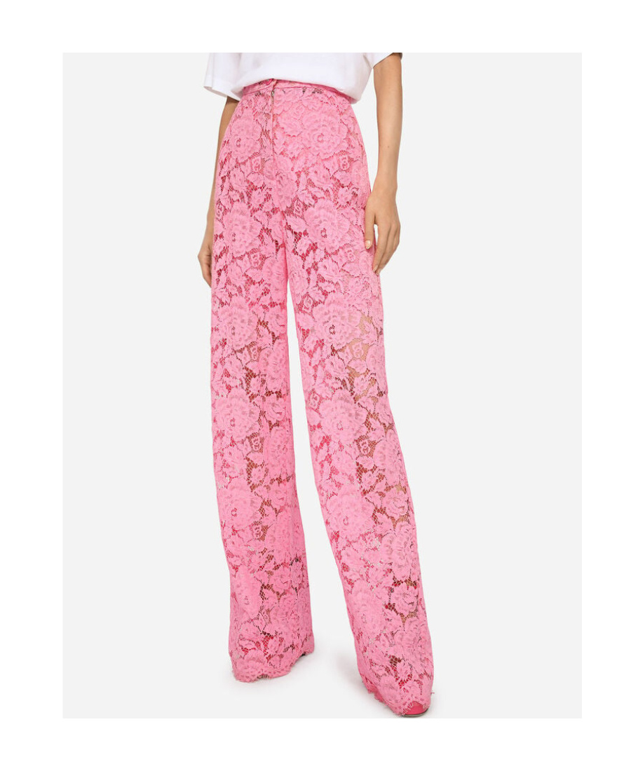 Dolce & Gabbana Floral Lace Tailored Trousers In Pink