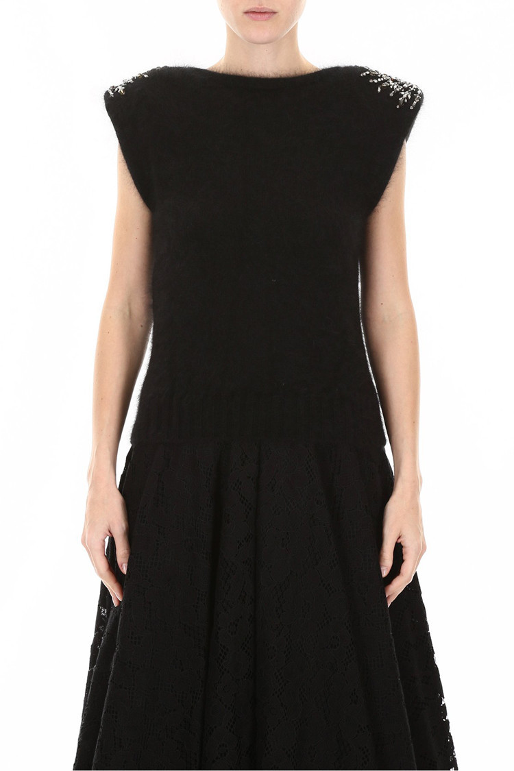 Alberta Ferretti Rabbit Hair Crystal Inlaid Pullover In Black
