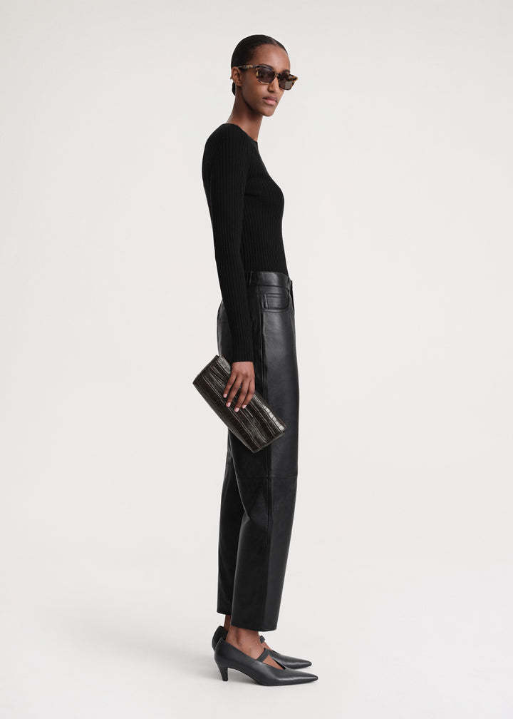 Totême Tapered Leather Trousers In Black