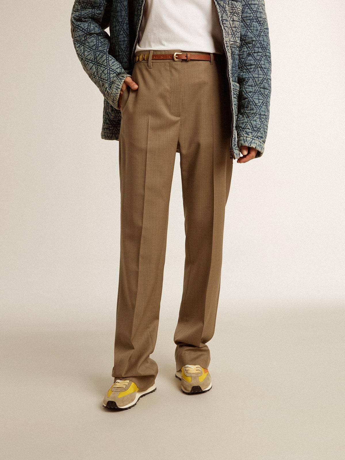 GOLDEN GOOSE WOMEN'S PANTS IN DOVE-GRAY TAILORED WOOL FABRIC