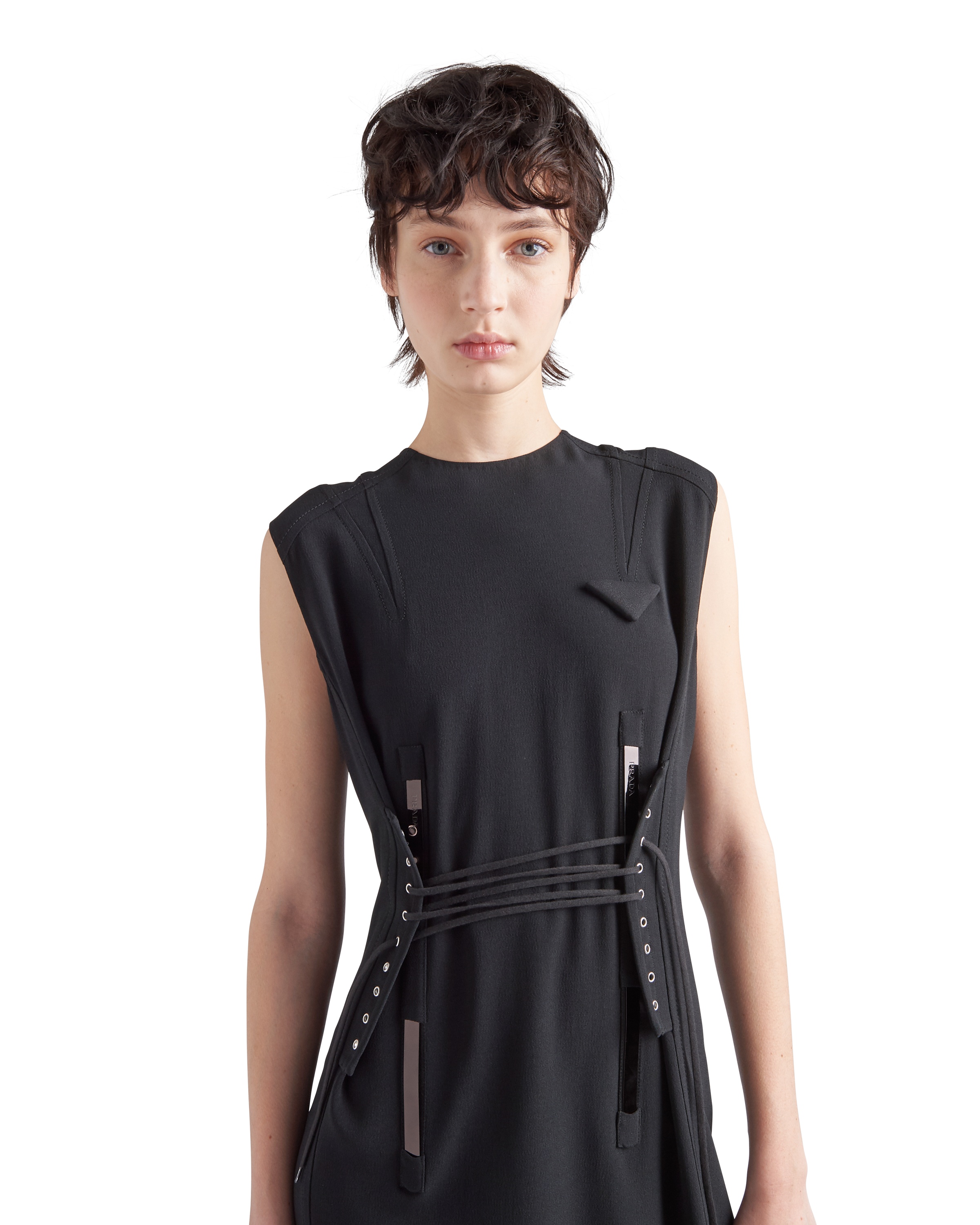Prada Lace-up Mid-length Dress In Black