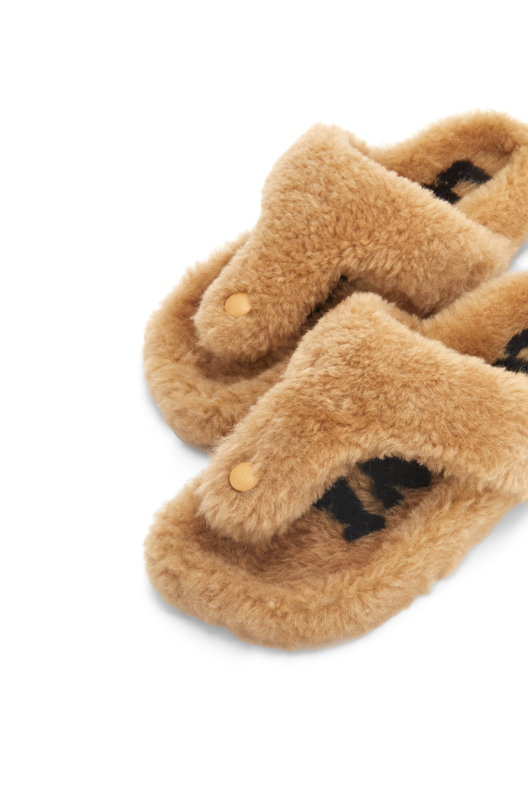 Loewe Ease Toe Post Sandal In Shearling In Brown