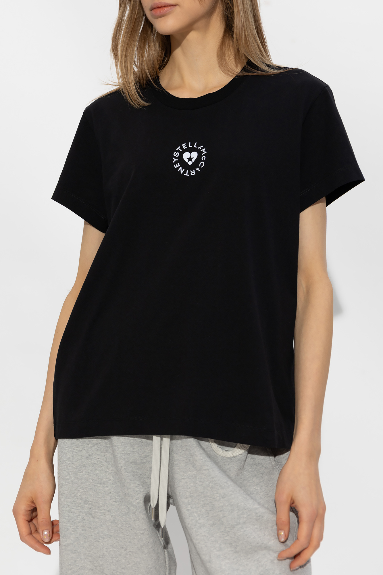 Stella Mccartney Heart Logo Print T-shirt In Black