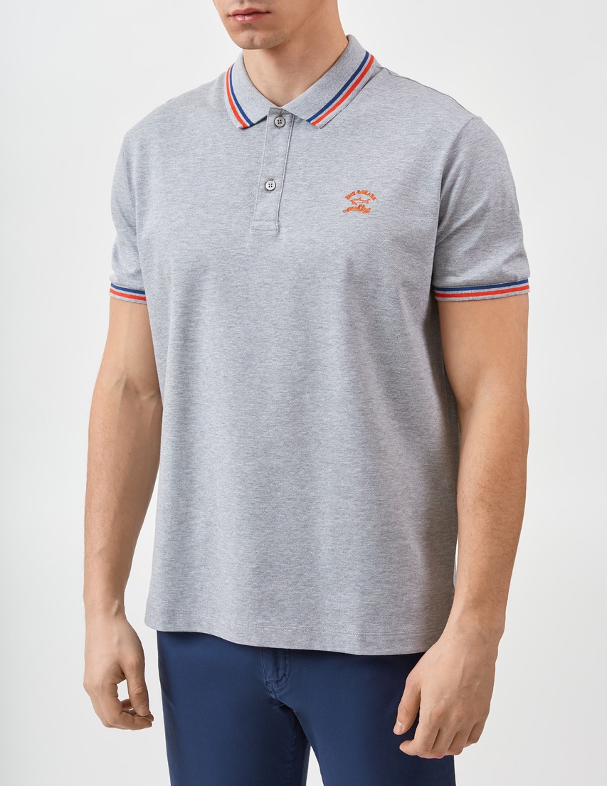 Paul & Shark Logo Short-sleeved Polo Shirt In Gray