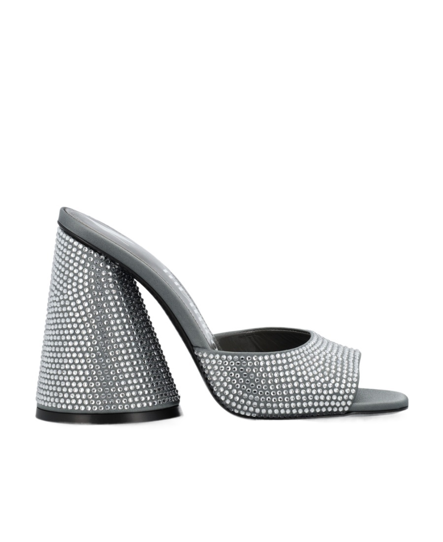 Attico Luz Crystal-embellished Leather Mules In Gray