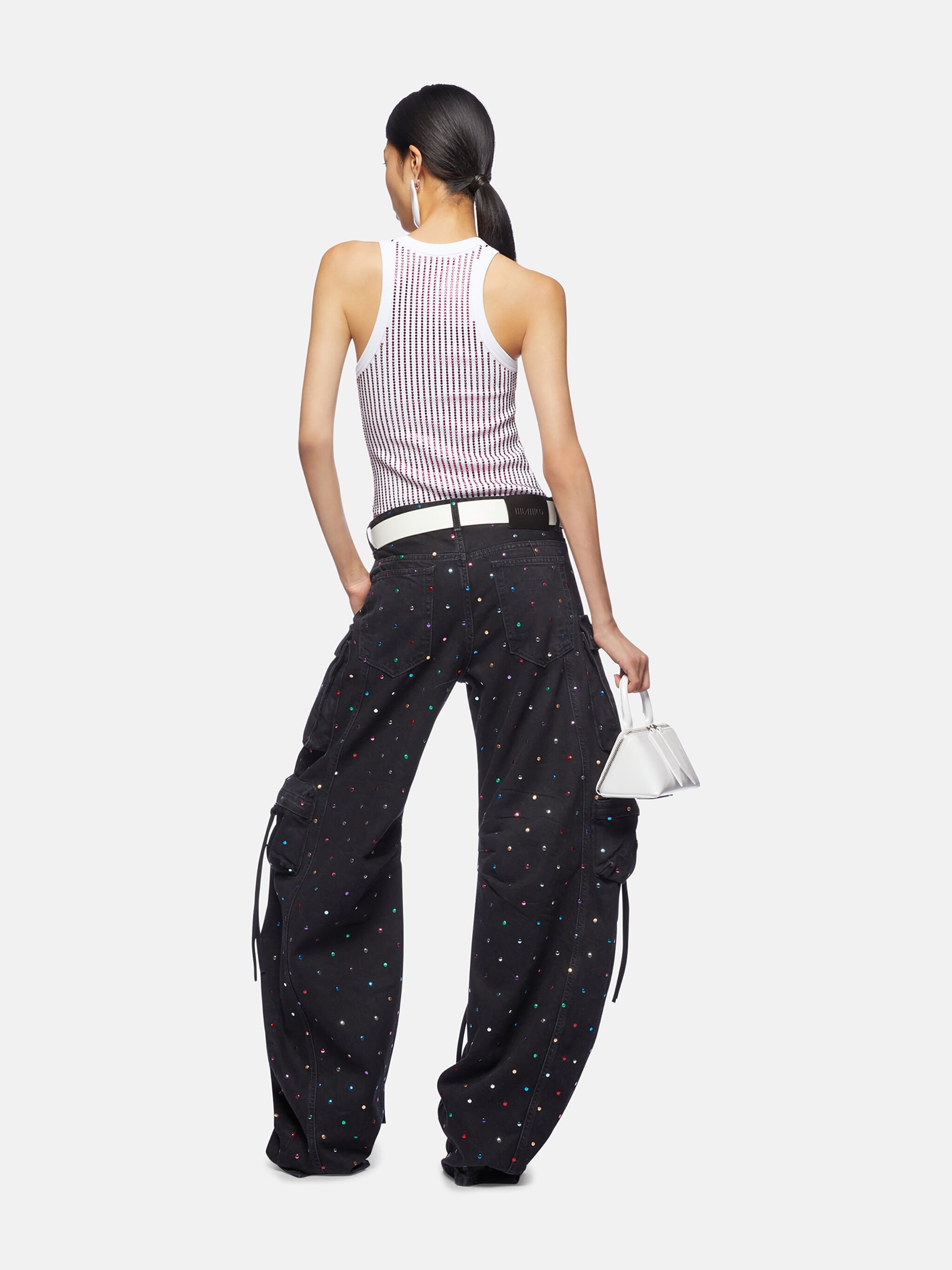 Shop Attico The  Embellished Ribbed Tank Top In White