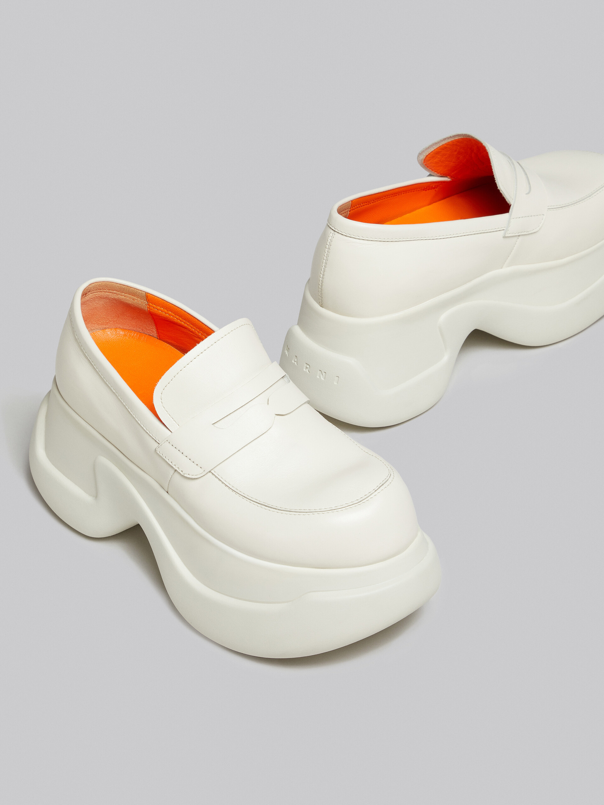 Marni Platform Leather Mocassin Loafers In White