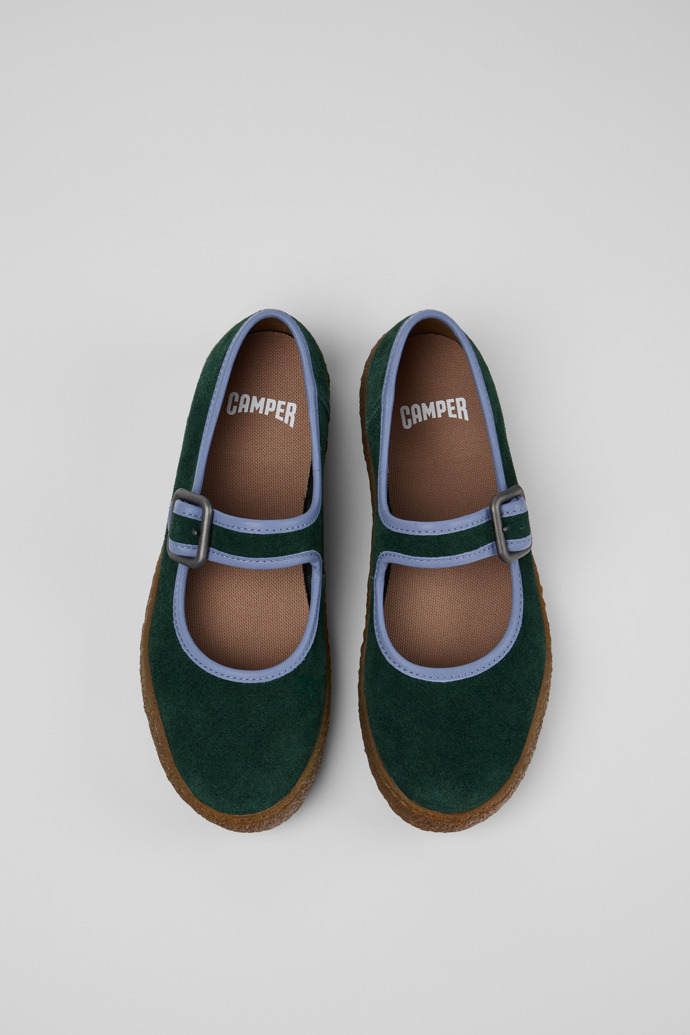 Camper Peu Terreno Buckle-strap Suede Ballet Flats In Green