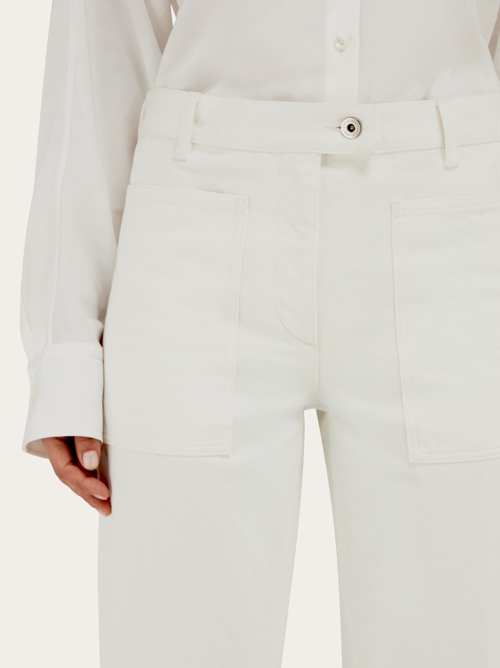 Ferragamo Five Pocket Trouser In White