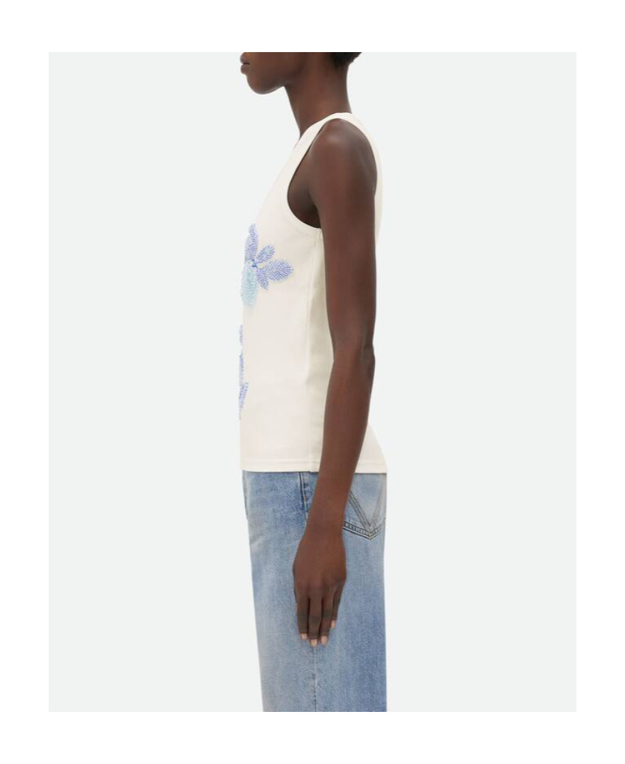 Bottega Veneta Ribbed Cotton Tank Top With Beaded Embroidery In White