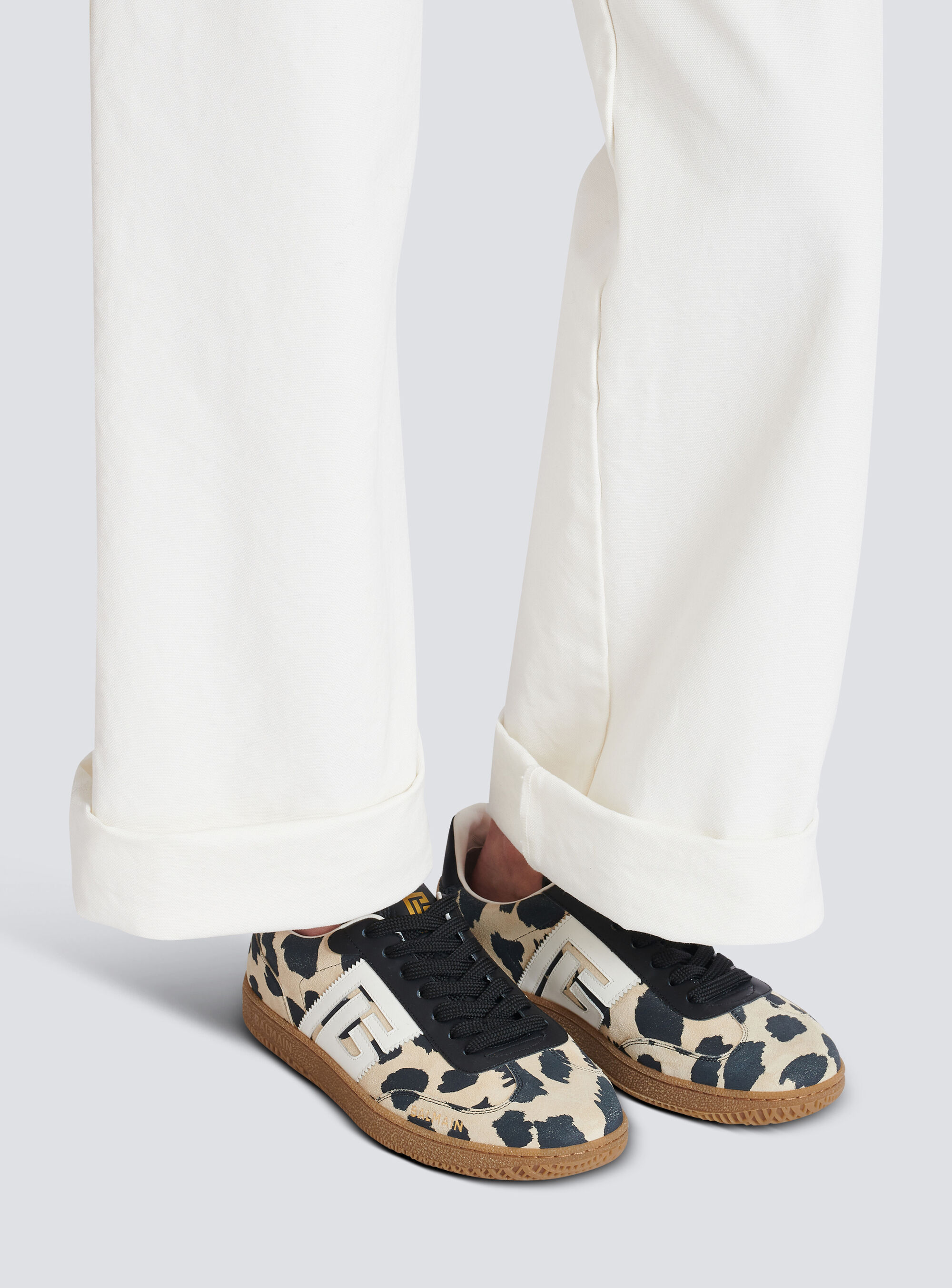 Balmain Swan Leopard Print Suede Leather Trainers In Brown