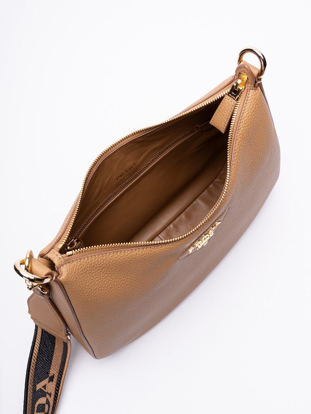 Prada Logo-embossed Leather Shoulder Bag In Brown