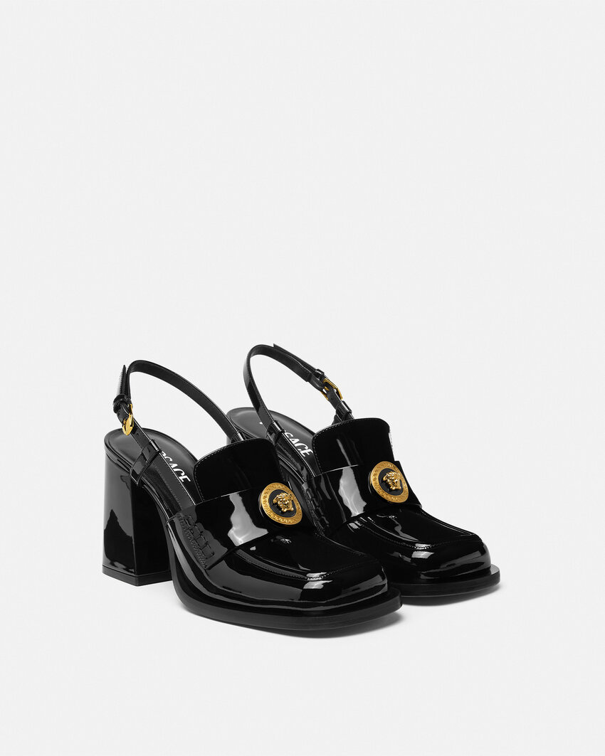 Versace Embellished Patent-leather Slingback Pumps In Black
