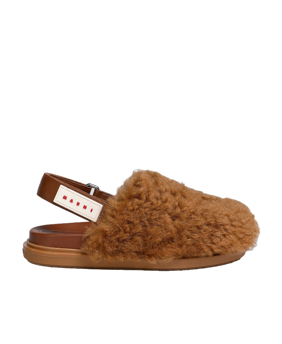Marni Merino Wool Shearling Fussbett Sabots In Brown
