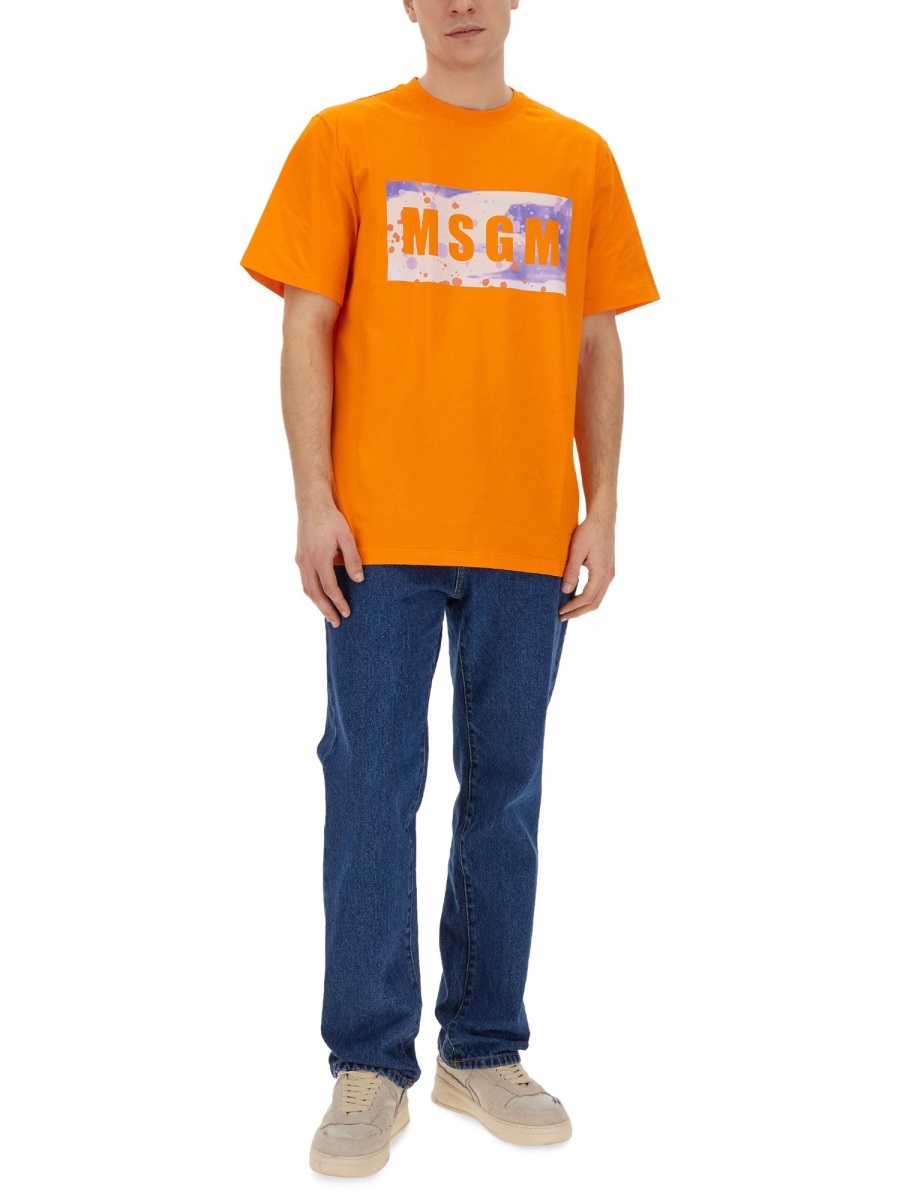 Msgm Logo Crew Neck T-shirt In Orange