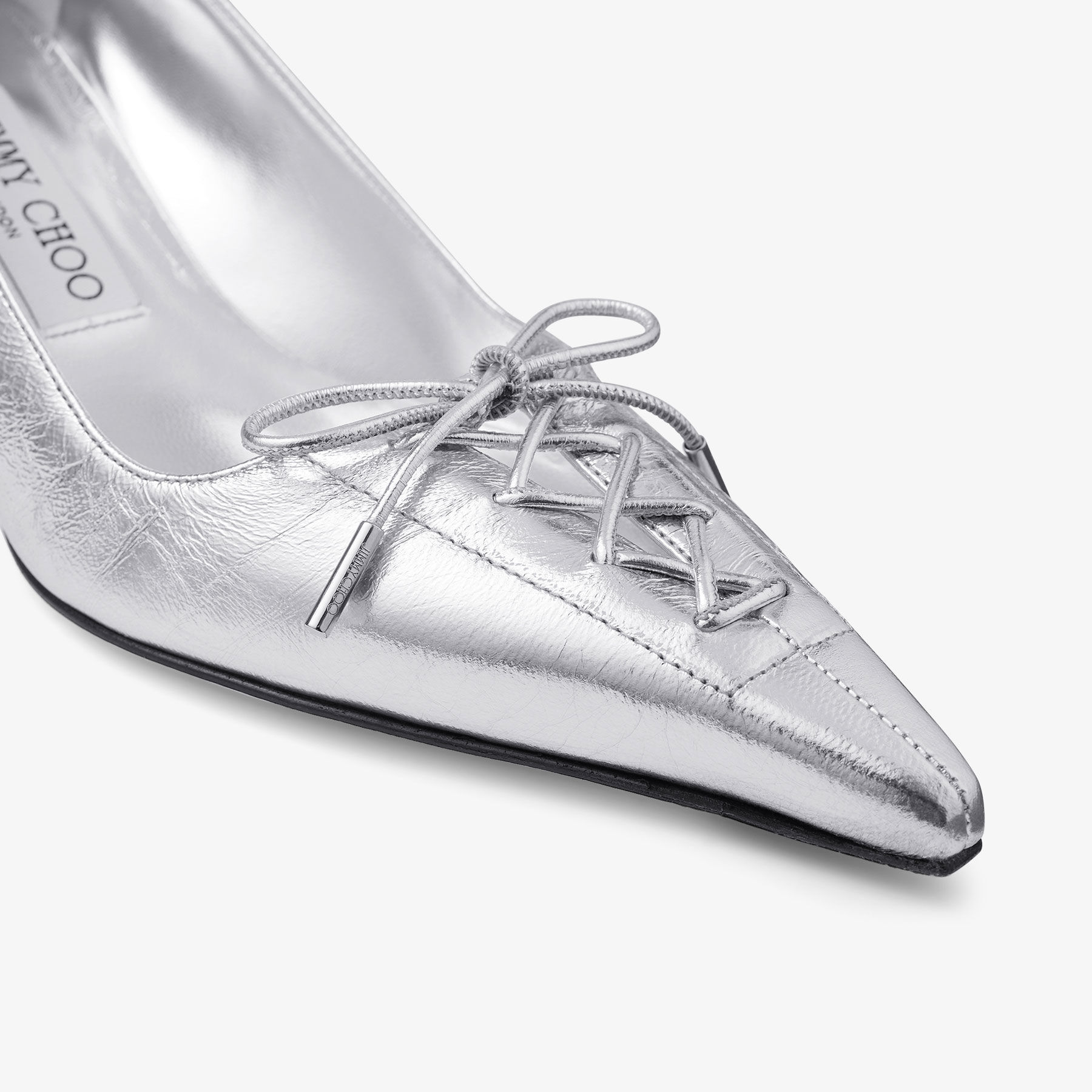 Jimmy Choo Scarlett 50 Lace-up Crinkled Metallic Leather Point-toe Pumps In Gray