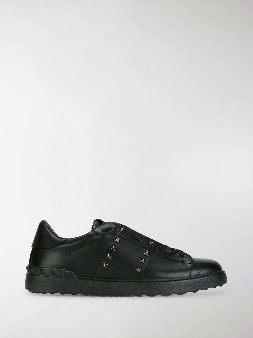 Valentino Rockstud Untitled Studded Leather Sneakers In Black