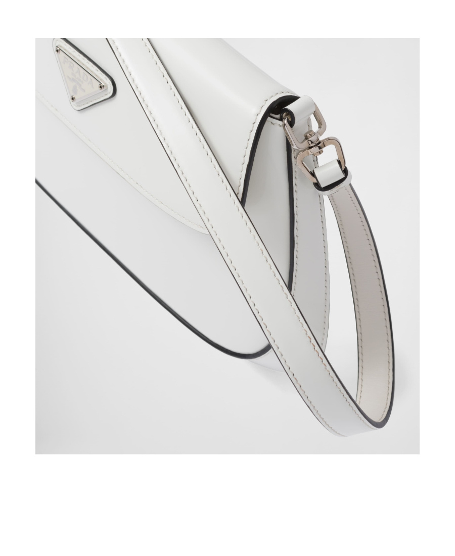 Prada Cleo Brushed Leather Shoulder Bag With Flap In White