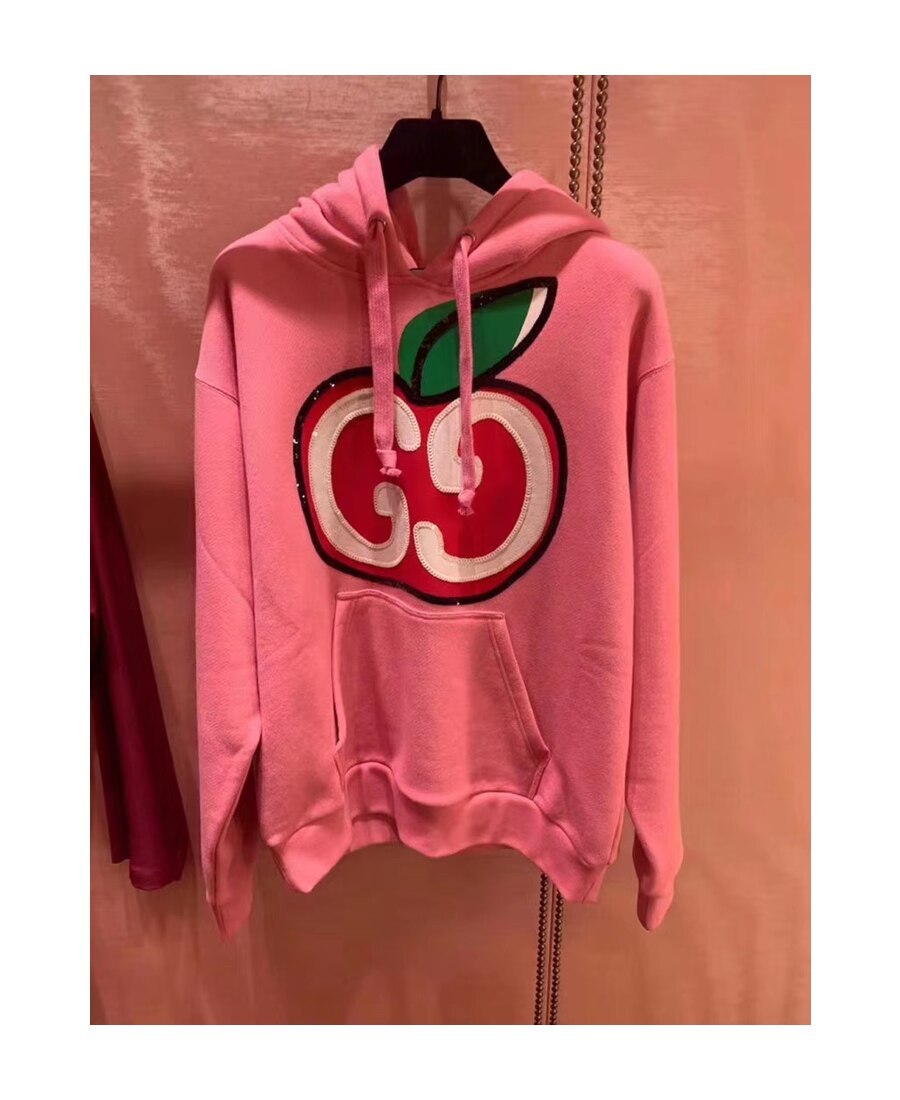 Gucci Gg Apple Print Hoodie In Pink