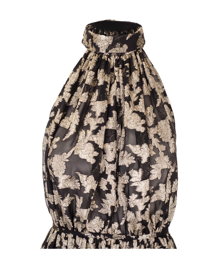 Saint Laurent Long Lavallière Halterneck Dress In Multicolor