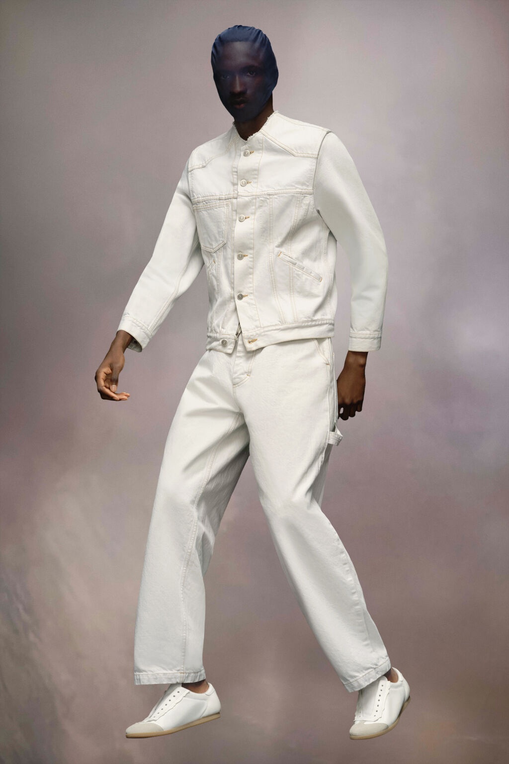 Maison Margiela Collarless Buttoned Denim Jacket In White