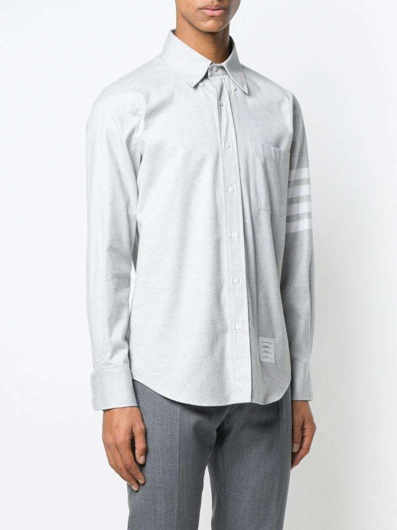 Thom Browne Classic Button-down Long-sleeve Shirt With Three-stripe Detail In Gray