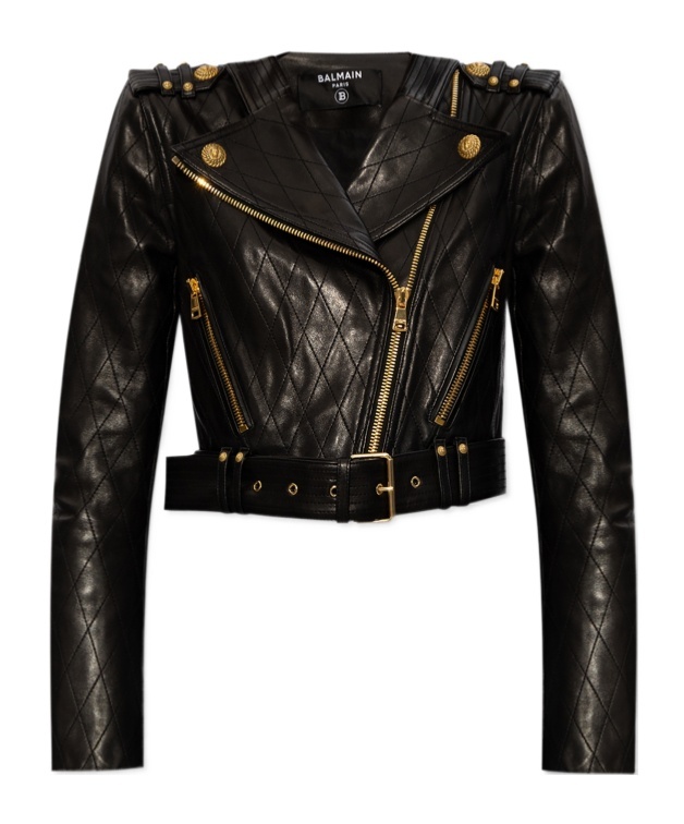 Balmain Belted Biker Jacket In Black