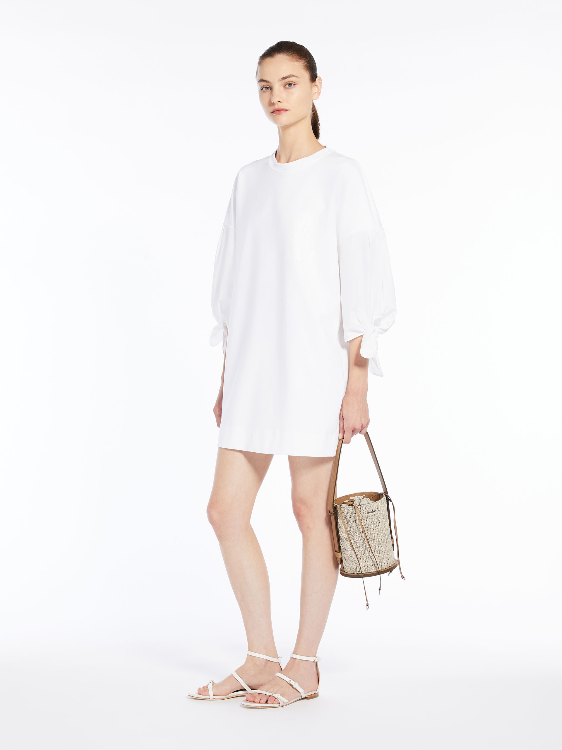 Max Mara Cotton Poplin Lace-up Mini Dress In White