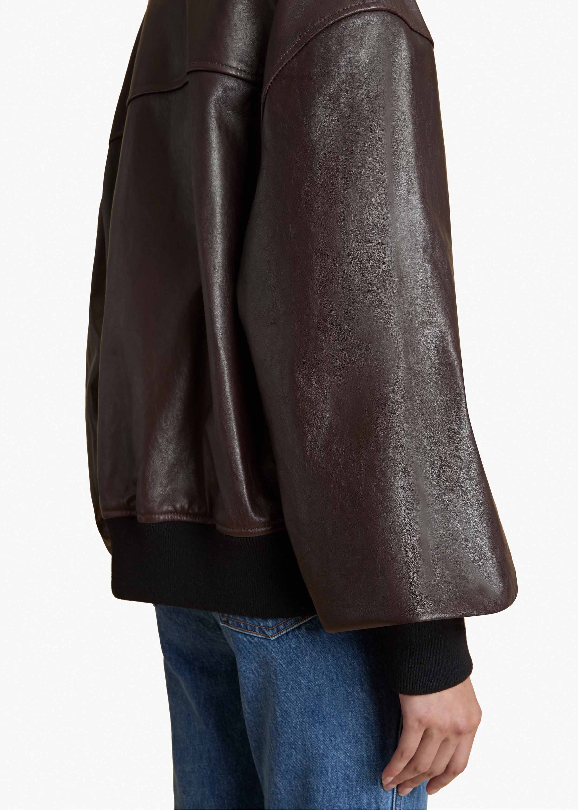 Khaite Shelman Leather Bomber Jacket In Black