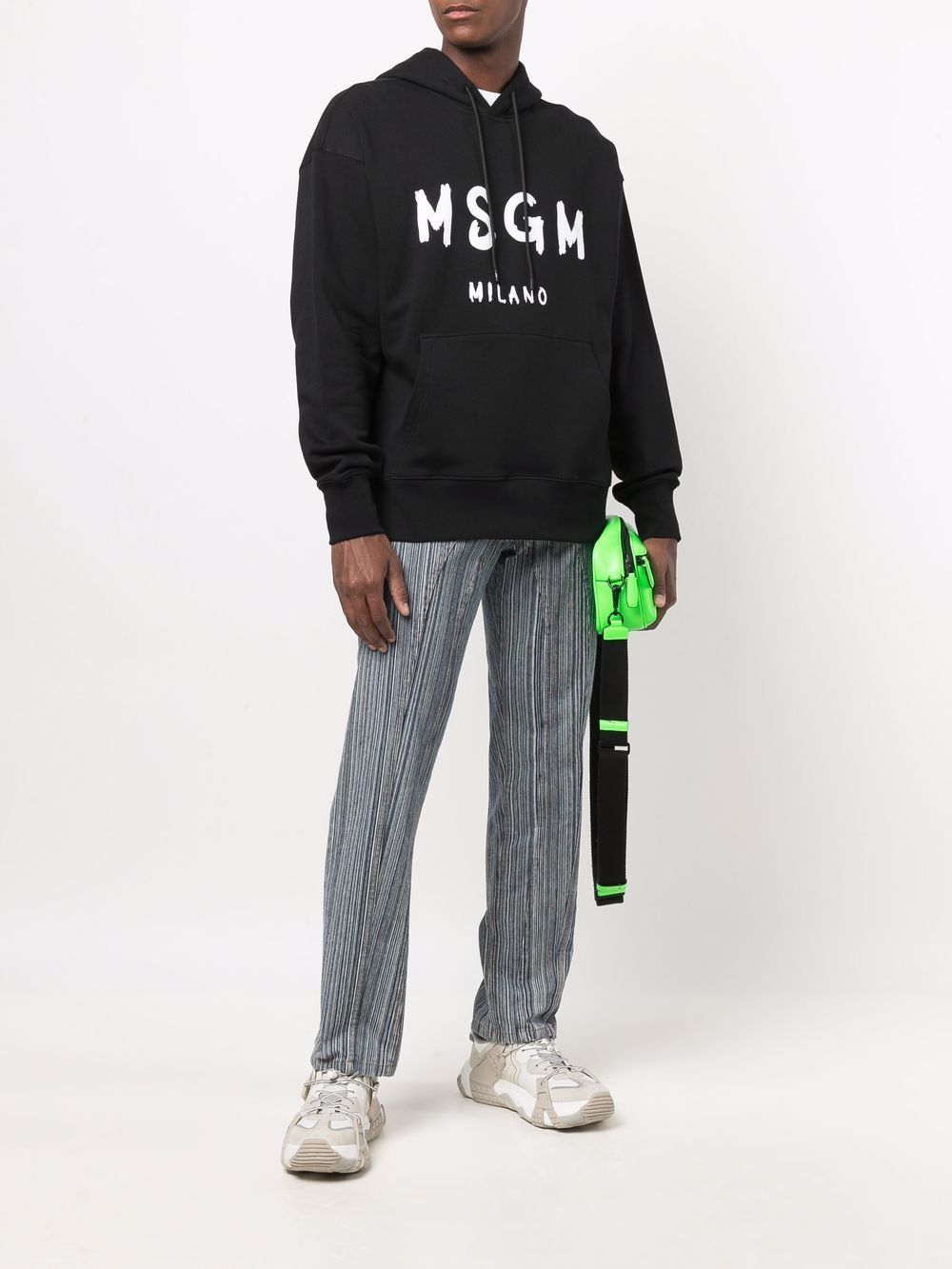 Msgm Logo Print Cotton Hoodie In Black