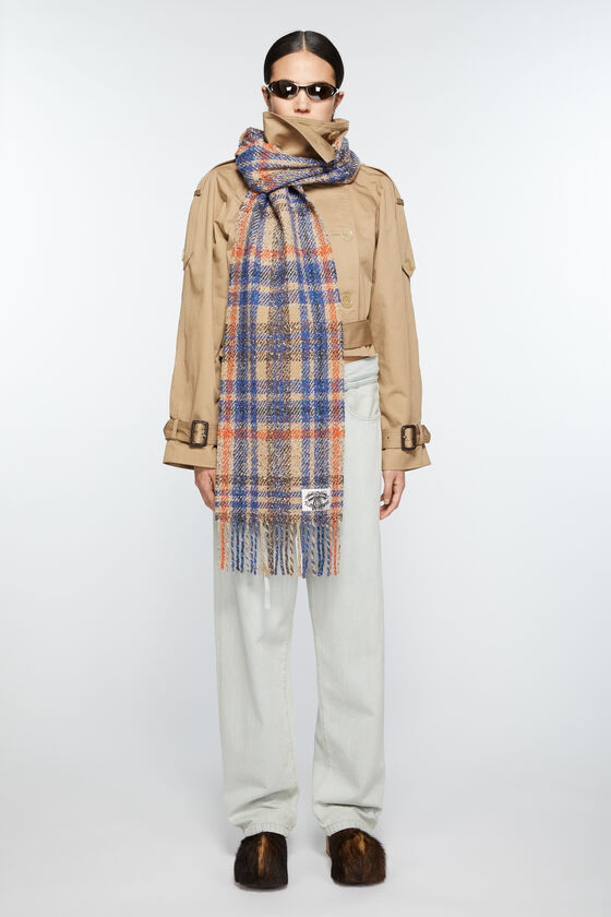 Shop Acne Studios Plaid Fringe Scarf In Multicolor