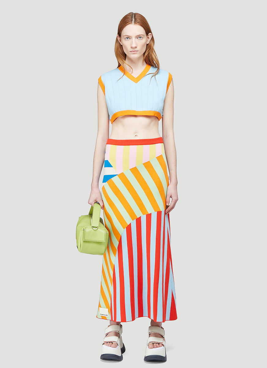 Sunnei Striped Panelled Midi Skirt In Multi