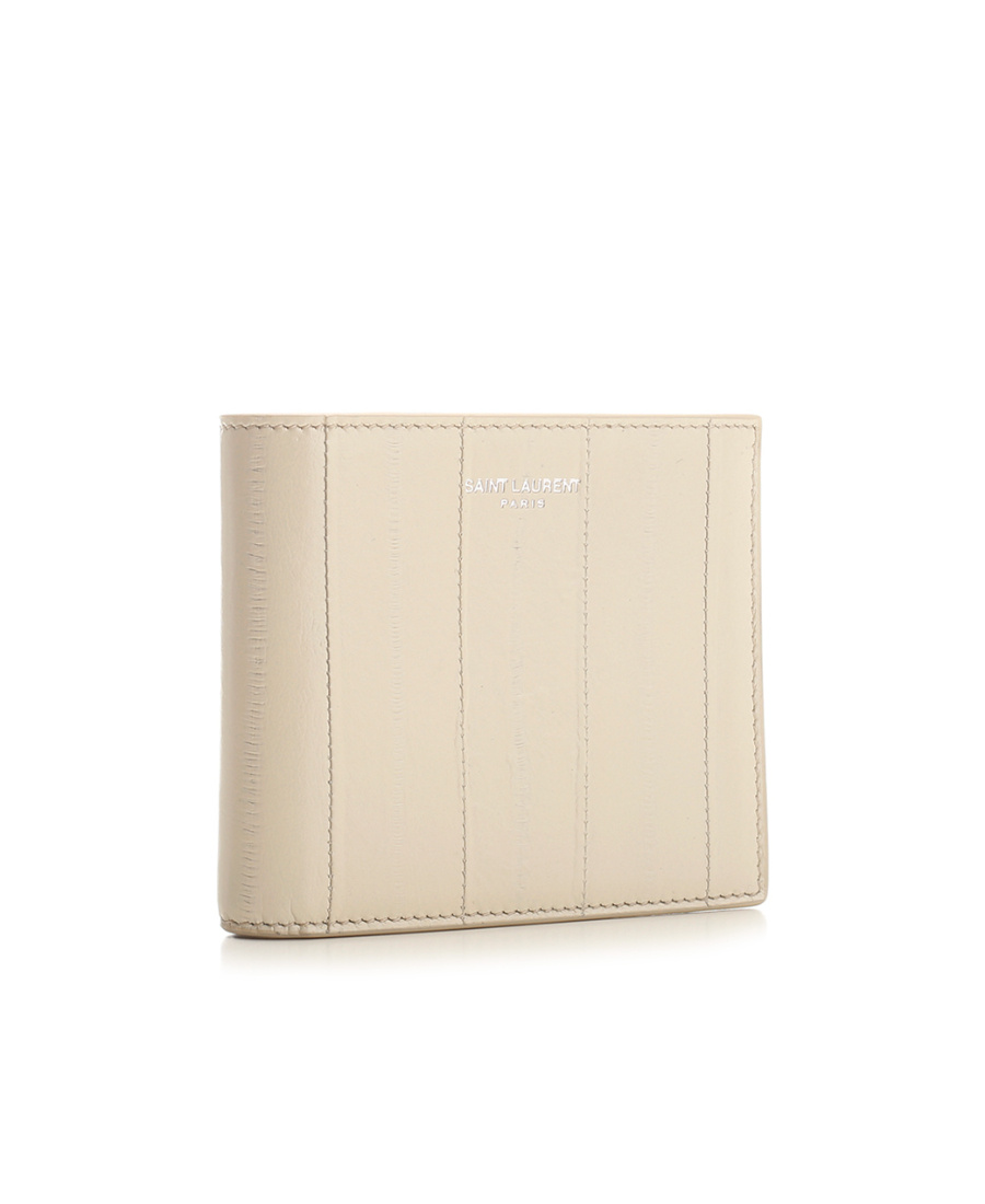 Saint Laurent Textured Bi-fold Leather Wallet In Nude
