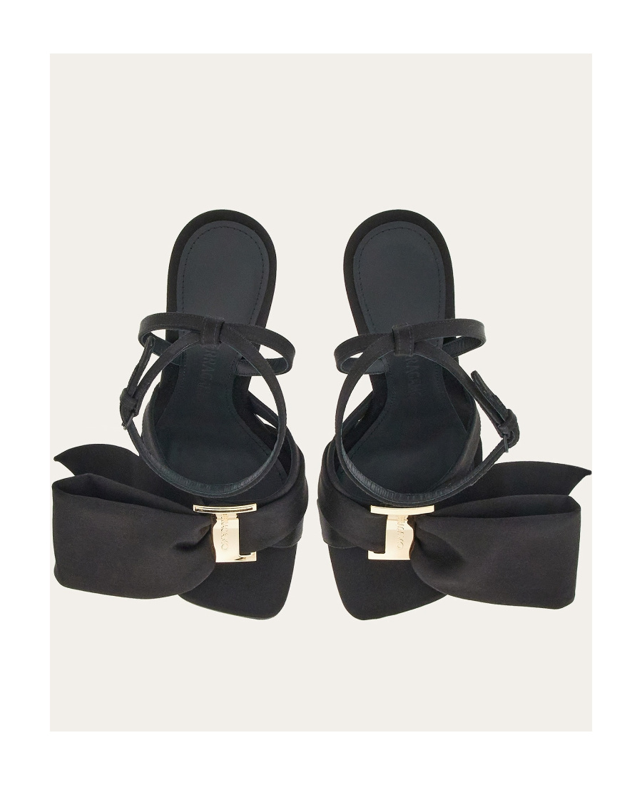 Ferragamo Heel Sandals With Bow Detail And Open Toe In Black