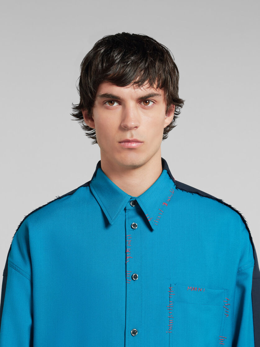 Shop Marni Blue Tropical Wool Shirt With Contrast Back