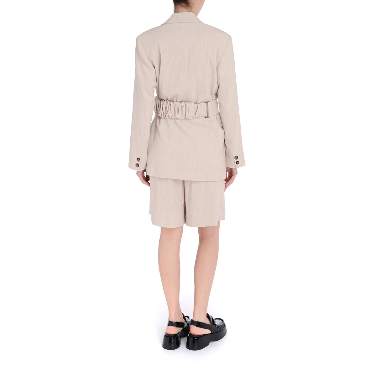 Ganni Belted Tailored Shorts In White