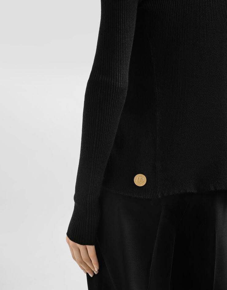 Dolce & Gabbana Long Sleeve Ribbed Knit Cardigan In Black