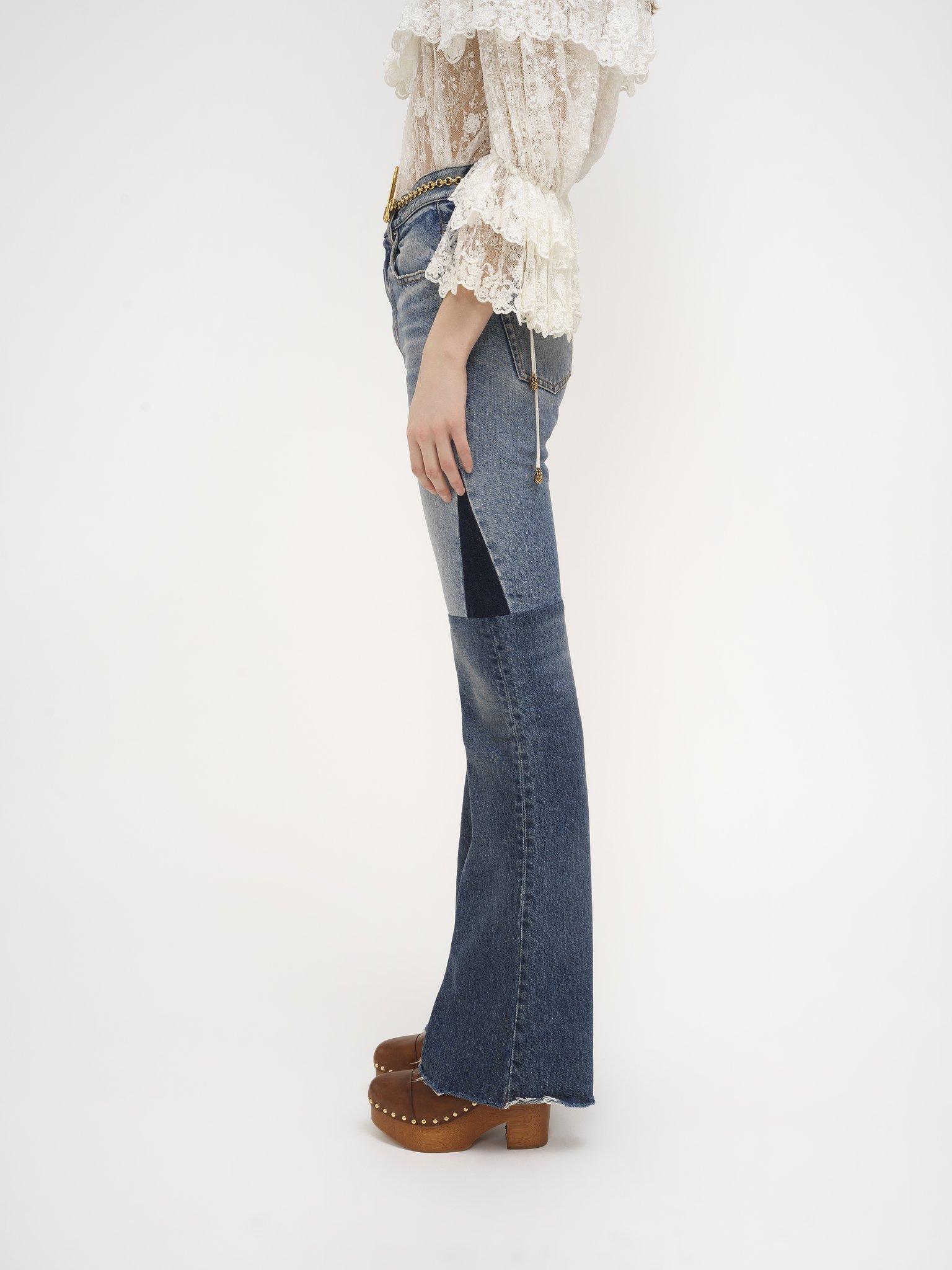 Chloé Patchwork Rigid High-rise Flared-leg Jeans In Blue