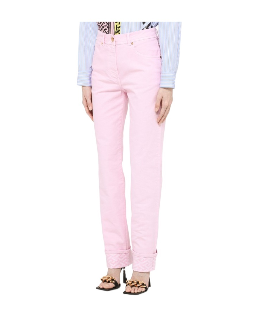 Versace High-waisted Straight Trousers In Pink